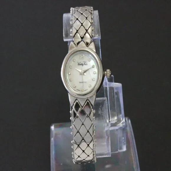 Vintage Ladies Vanity Fair Quartz Watch Mother Of Pearl Dial Stainless Bracelet